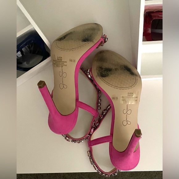 Jessica Simpson Satin Crystal Fuchsia Sandals 5 - Picture 3 of 3